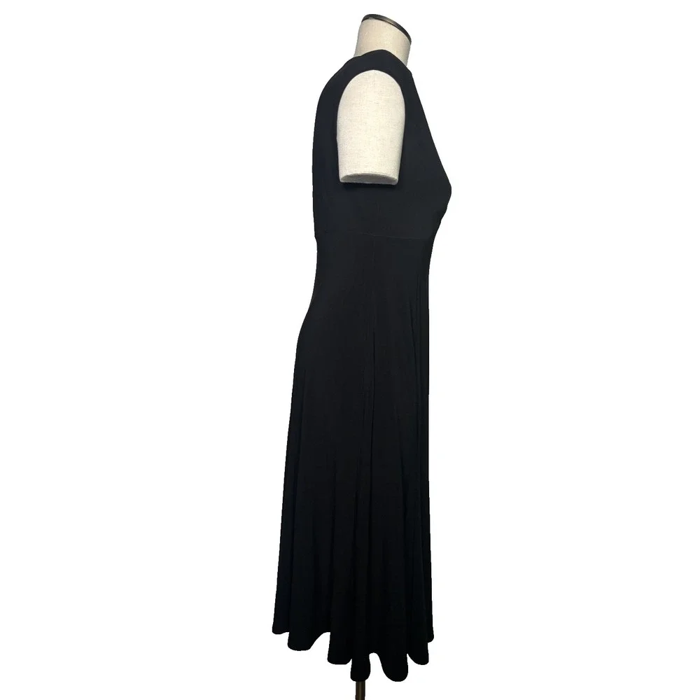 Jones New York Black Jersey A-Line Midi Dress V-Neck Cap‎ Sleeve Size 8